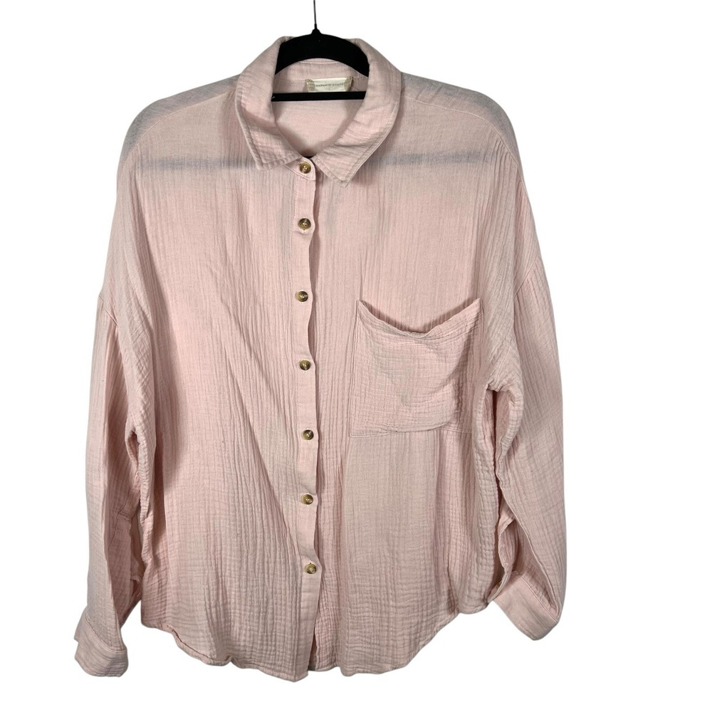 Altar'd State Women's Pink Gauzy Cotton Long Sleeve Button-Down Shirt Size Large